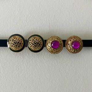 Vintage 90's Gold Ornate Faux Jewel Clip on Earrings 1.37"